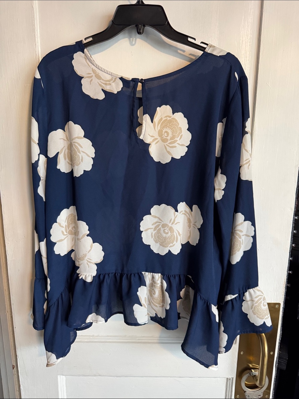 Navy Floral Ruffle Hem Blouse - Picture 2 of 2